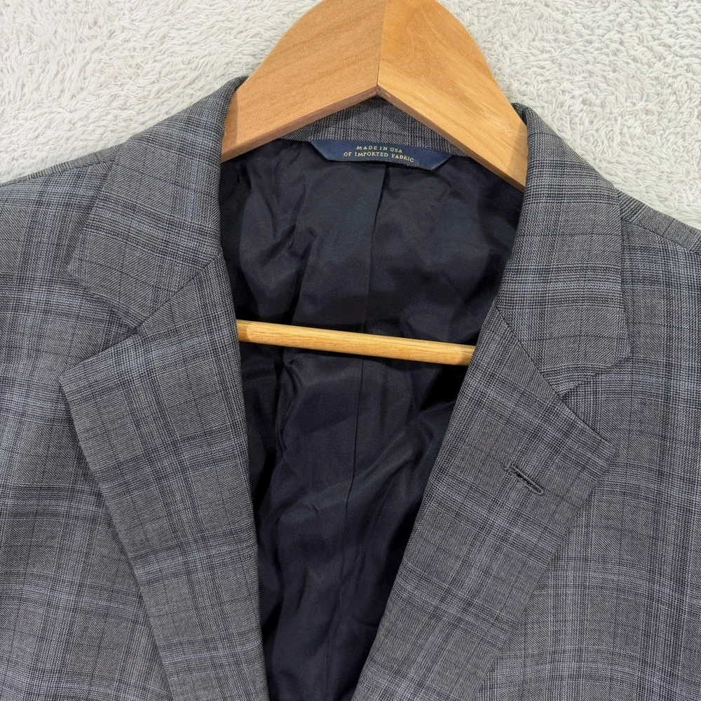 Brooks Brothers Mens 42XL Blazer 1818 Fitzgerald Gray Plaid SaxXon Wool Jacket